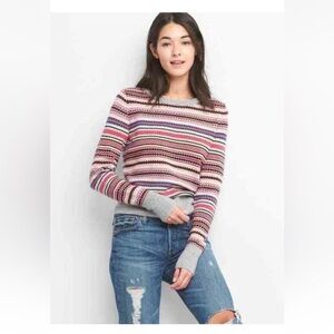 GAP SMALL Crazy Fair Isle Nordic Stripe 50% Merino Wool Blend Sweater Holiday